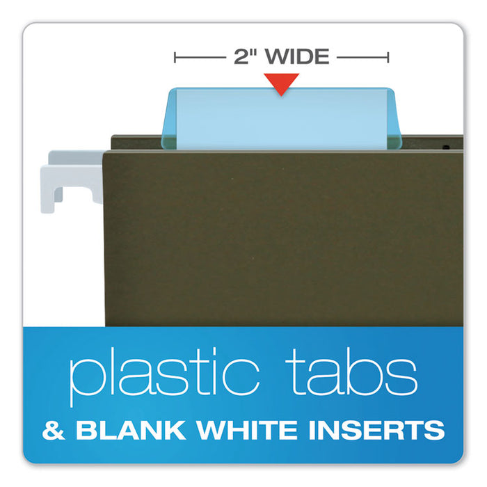 Transparent Colored Tabs For Hanging File Folders, 1/5-Cut Tabs, Blue, 2" Wide, 25/Pack
