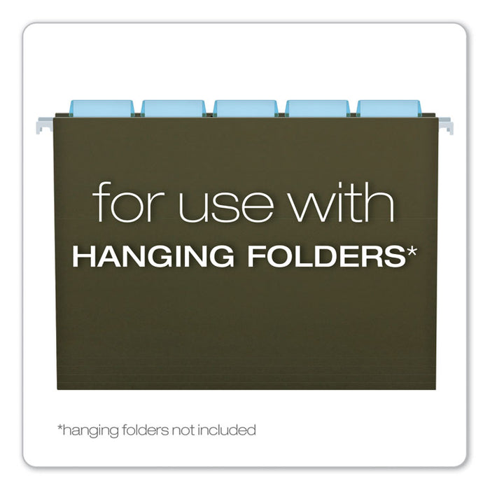 Transparent Colored Tabs For Hanging File Folders, 1/5-Cut Tabs, Blue, 2" Wide, 25/Pack