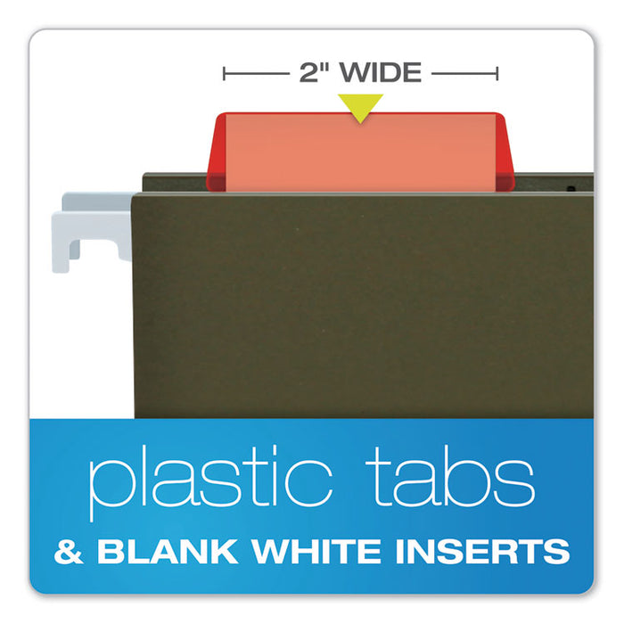 Transparent Colored Tabs For Hanging File Folders, 1/5-Cut, Red, 2" Wide, 25/Pack