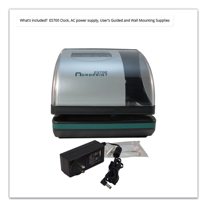 ES700 Digital AutomaticTime Recorder, Silver and Black