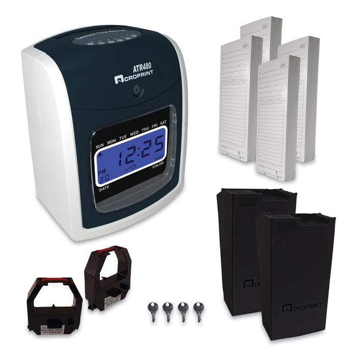 ATR480 Time Clock Bundle, LCD, Automatic, White/Charcoal