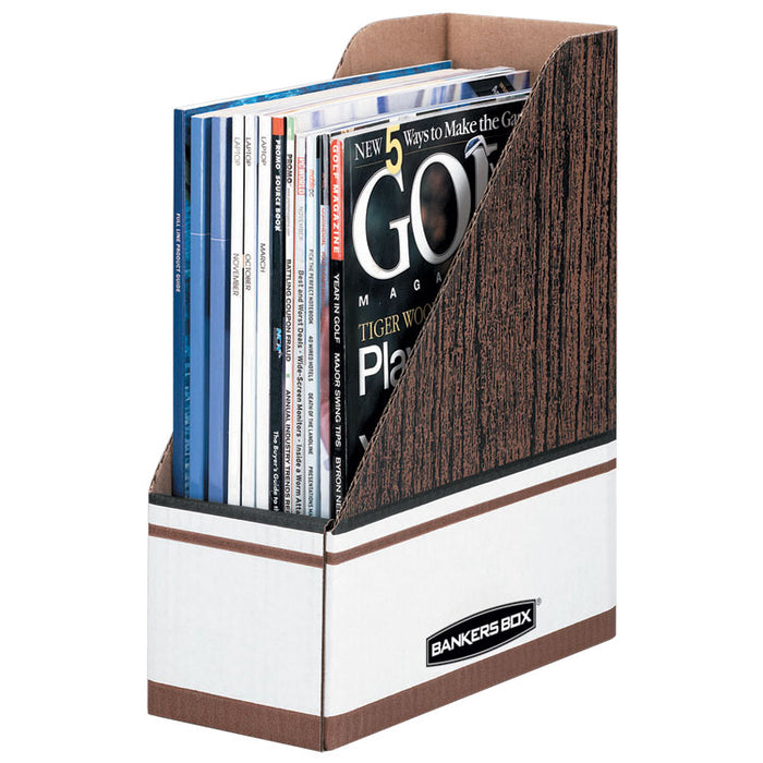 Corrugated Cardboard Magazine File, 4 x 9 x 11.5, Wood Grain, 12/Carton