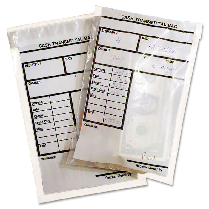 Cash Transmittal Bags, Self-Sealing, 6 x 9, Clear, 500 Bags/Box