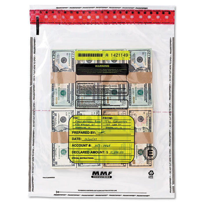 4 Bundle Capacity Tamper-Evident Cash Bags, 15 x 20, Clear, 250 Bags/Box