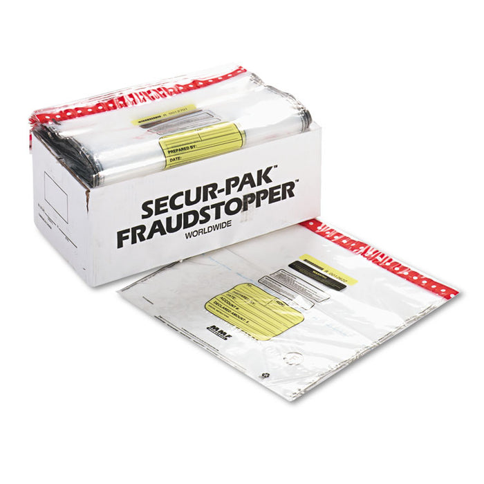 8 Bundle Capacity Tamper-Evident Cash Bags, 20 x 20, Clear, 250 Bags/Box