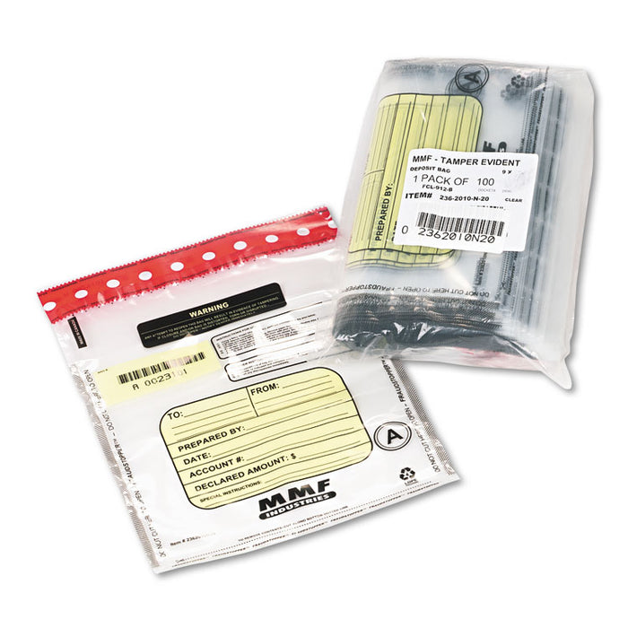 FRAUDSTOPPER Tamper-Evident Deposit/Cash Bags, Standard, Polyethylene, 9 x 12, Clear, 100/Box