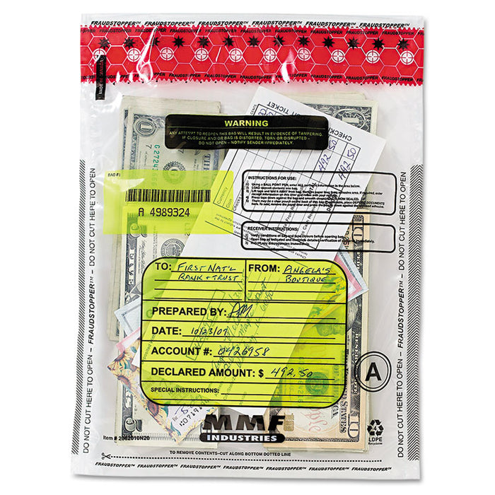 FRAUDSTOPPER Tamper-Evident Deposit/Cash Bags, Standard, Polyethylene, 9 x 12, Clear, 100/Box