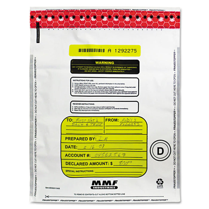 Tamper-Evident Deposit/Cash Bags, Plastic, 12 x 16, White, 100 Bags/Box