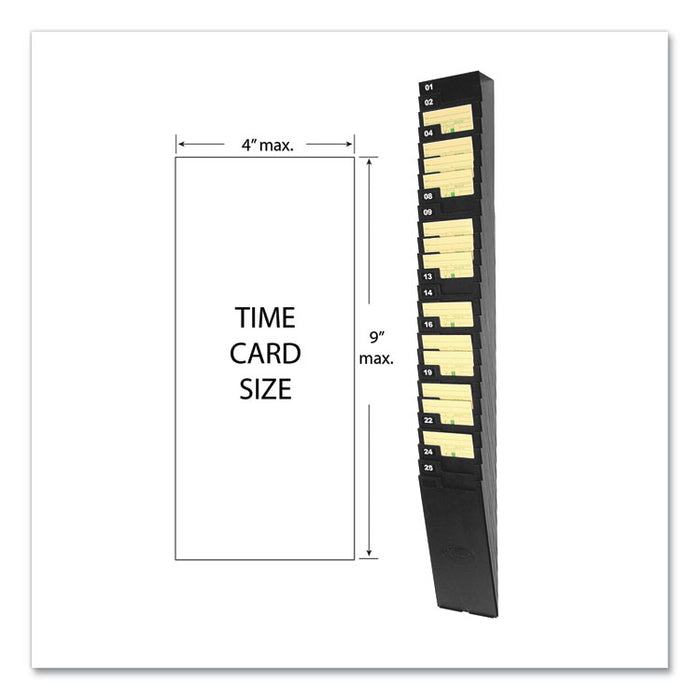 Expandable Time Card Rack, 25-Pocket, Holds 9" Cards, Plastic, Black