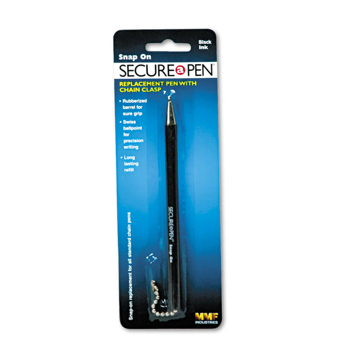 Replacement Ballpoint Pen for the Secure-A-Pen System, 1mm, Black Ink/Barrel