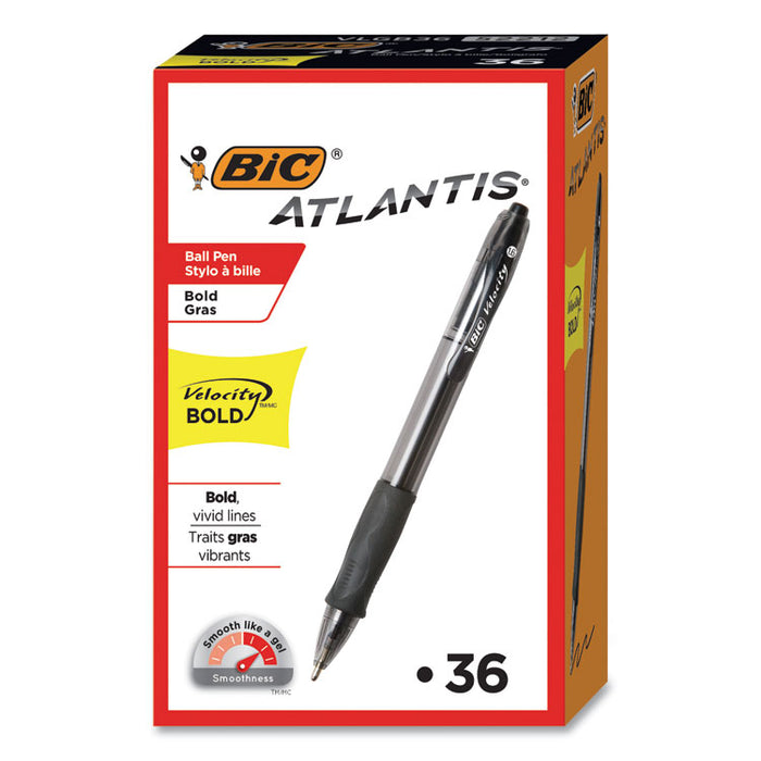 Velocity Atlantis Bold Retractable Ballpoint Pen, 1.6mm, Black Ink & Barrel, 36/Pack