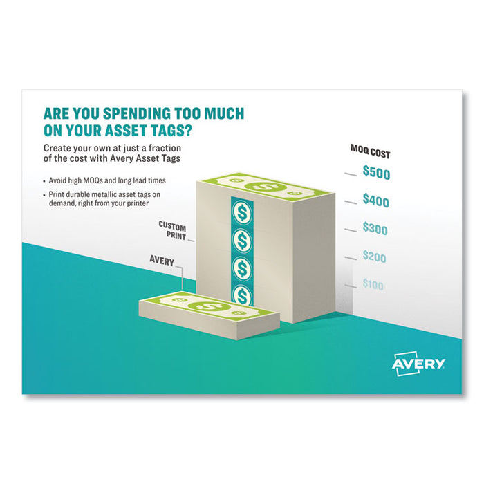 PermaTrack Tamper-Evident Asset Tag Labels, Laser Printers, 0.75 x 2, White, 30/Sheet, 8 Sheets/Pack