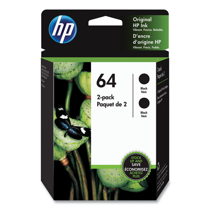 HP 64, (3YP22AN) 2-Pack Black Original Ink Cartridge