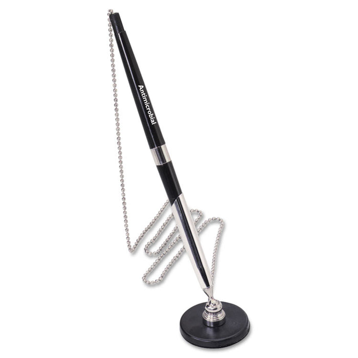Chain-Riter Stick-On Antimicrobial Ballpoint Counter Pen, 1mm, Blue Ink, Black Barrel