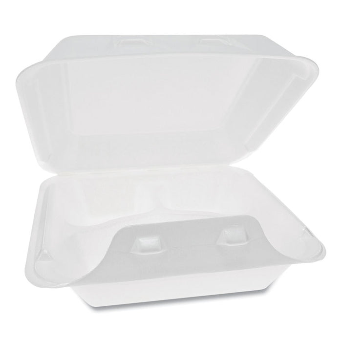 SmartLock Foam Hinged Lid Container, Medium, 3-Compartment, 8 x 8.5 x 3, White, 150/Carton