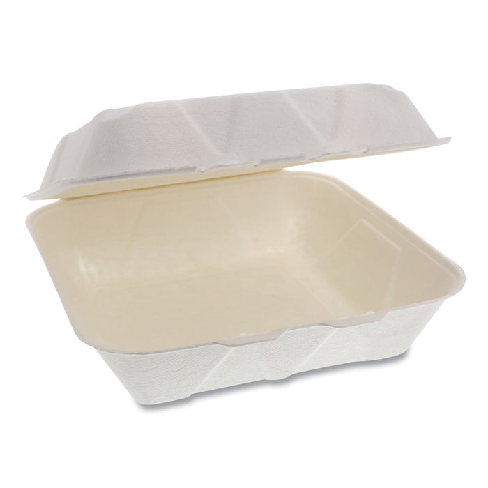 EarthChoice Bagasse Hinged Lid Container, Dual Tab Lock Large Container, 9 x 9 x 3.5, Natural, Sugarcane, 150/Carton