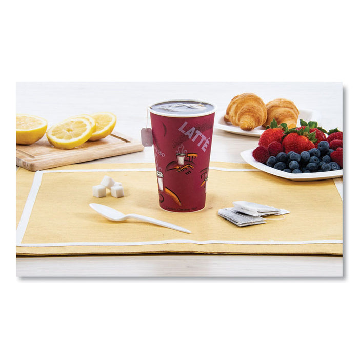 Solo Paper Hot Drink Cups in Bistro Design, 16 oz, Maroon, 50/Pack