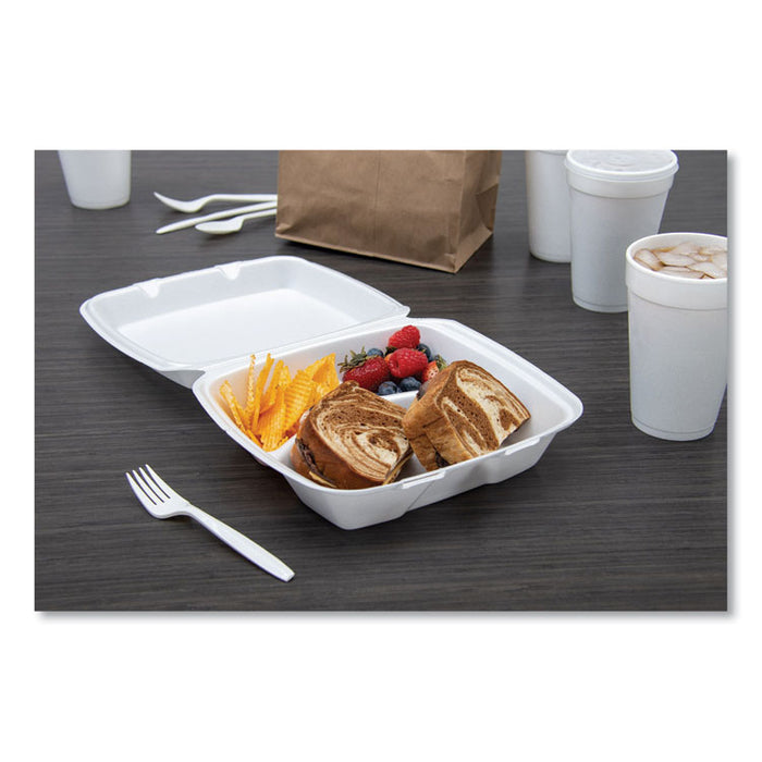 Foam Container, Hinged Lid, 3-Comp, 8 3/8 x 7 7/8 x 3 1/4, 200/Carton