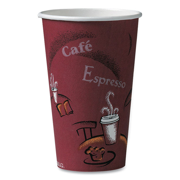Solo Paper Hot Drink Cups in Bistro Design, 16 oz, Maroon, 50/Pack