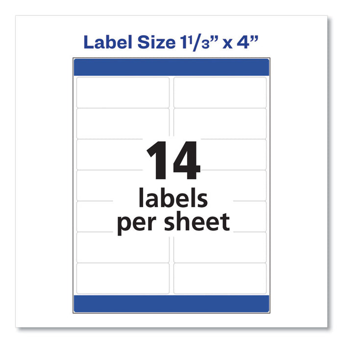 Easy Peel White Address Labels w/ Sure Feed Technology, Laser Printers, 1.33 x 4, White, 14/Sheet, 100 Sheets/Box