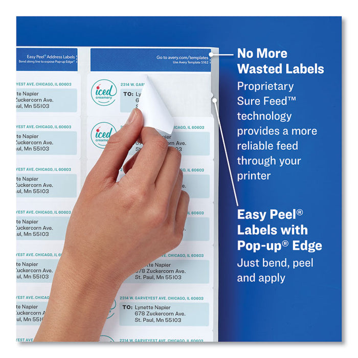Easy Peel White Address Labels w/ Sure Feed Technology, Inkjet Printers, 1 x 4, White, 20/Sheet, 25 Sheets/Pack