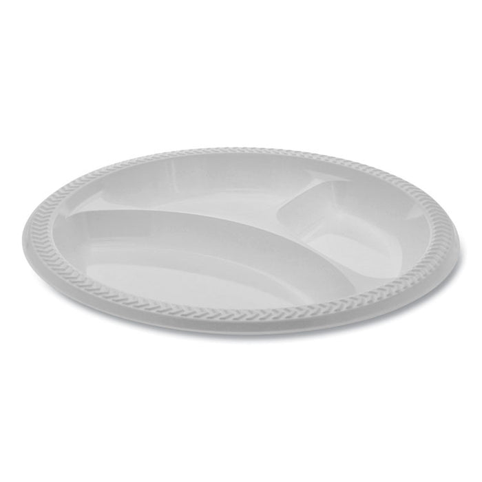 Meadoware® OPS Dinnerware, 3-Compartment Plate, 10.25" Diameter, White, 500/Carton