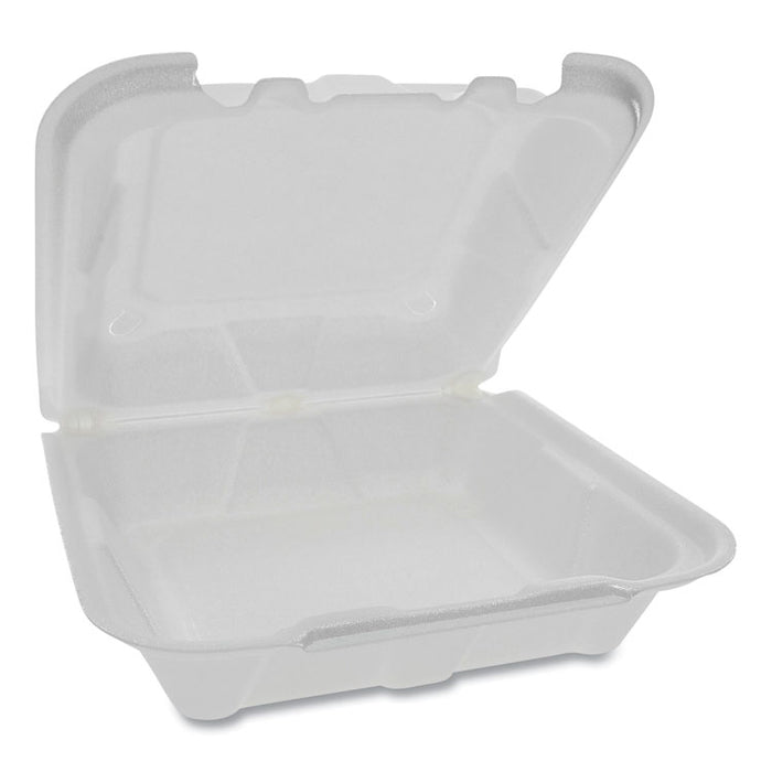 Vented Foam Hinged Lid Container, Dual Tab Lock, 8.42 x 8.15 x 3, White, 150/Carton