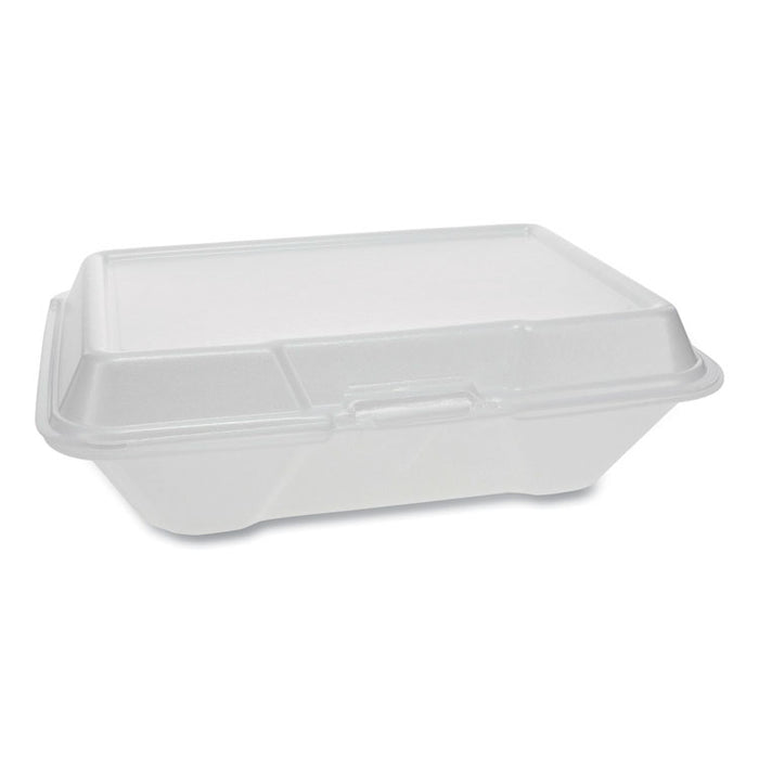 Foam Hinged Lid Container, Single Tab Lock #205 Utility, 9.19 x 6.5 x 2.75, White, 150/Carton