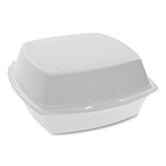Foam Hinged Lid Containers, Single Tab Lock, 6.38 x 6.38 x 3, 1-Compartment, White, 500/Carton