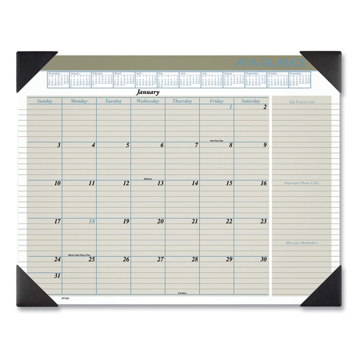 Executive Monthly Desk Pad Calendar, 22 x 17, White Sheets, Black Corners, 12-Month (Jan to Dec): 2023