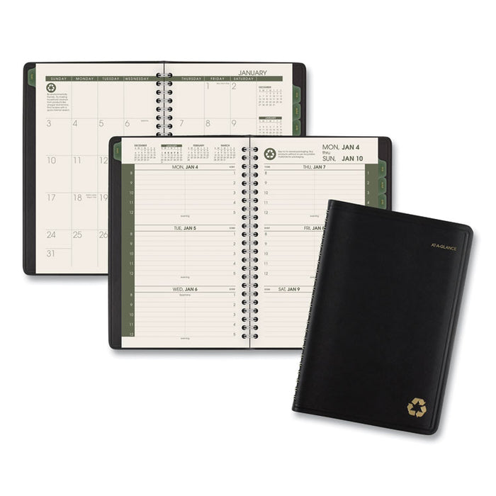 Recycled Weekly Block Format Appointment Book, 8.5 x 5.5, Black Cover, 12-Month (Jan to Dec): 2023