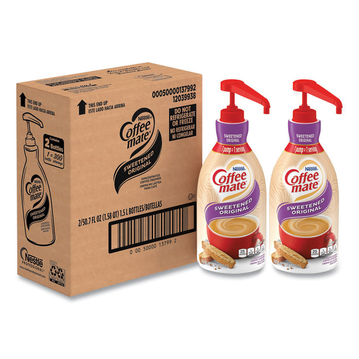 Liquid Coffee Creamer, Sweetened Original, 1.5 Liter Pump Bottle, 2/Carton