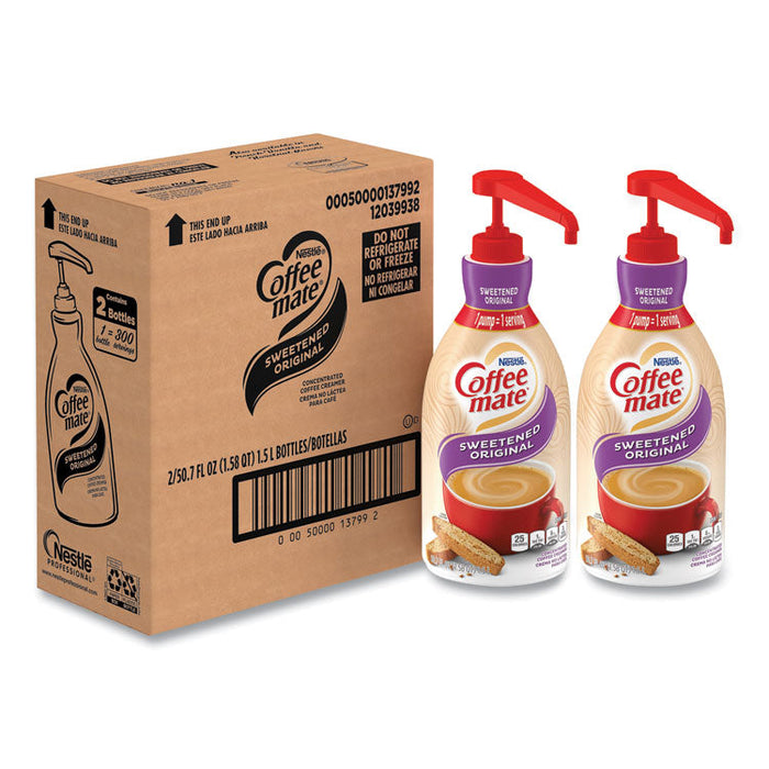Liquid Coffee Creamer, Sweetened Original, 1.5 Liter Pump Bottle, 2/Carton