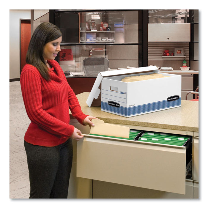 STOR/FILE Medium-Duty Storage Boxes, Letter Files, 12.88" x 25.38" x 10.25", White/Blue, 12/Carton