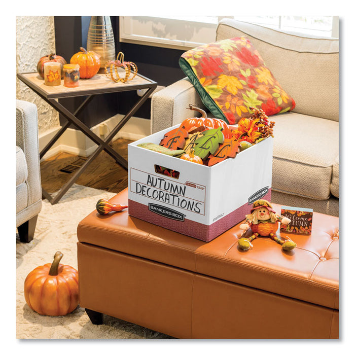 R-KIVE Heavy-Duty Storage Boxes, Letter/Legal Files, 12.75" x 16.5" x 10.38", White/Red, 12/Carton