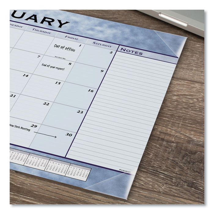 Slate Blue Desk Pad, 22 x 17, White Sheets, Clear Corners, 12-Month (Jan to Dec): 2023