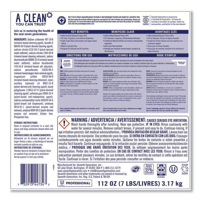 Powder Laundry Detergent, Free and Clear, 70 Loads, 112 oz Box, 4/Carton