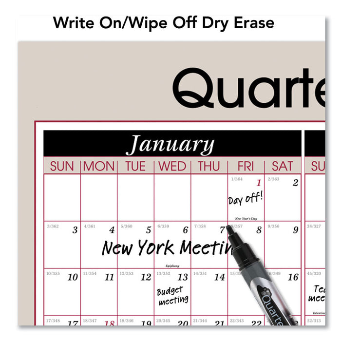 Vertical/Horizontal Erasable Quarterly/Monthly Wall Planner, 24 x 36, White/Black/Red Sheets, 12-Month (Jan to Dec): 2023
