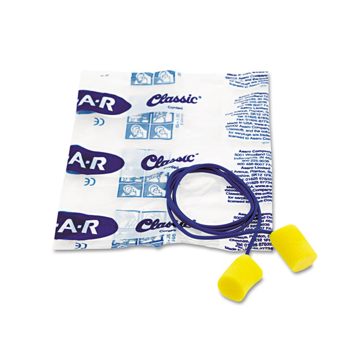 E·A·R Classic Earplugs, Corded, PVC Foam, Yellow, 200 Pairs