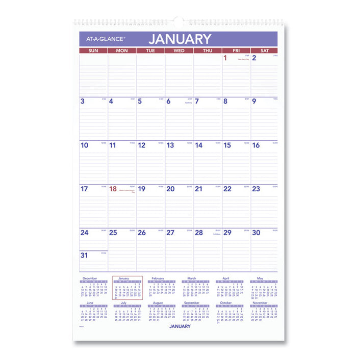 Monthly Wall Calendar with Ruled Daily Blocks, 15 1/2 x 22 3/4, White, 2020