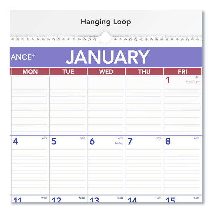 Monthly Wall Calendar with Ruled Daily Blocks, 20 x 30, White, 2020