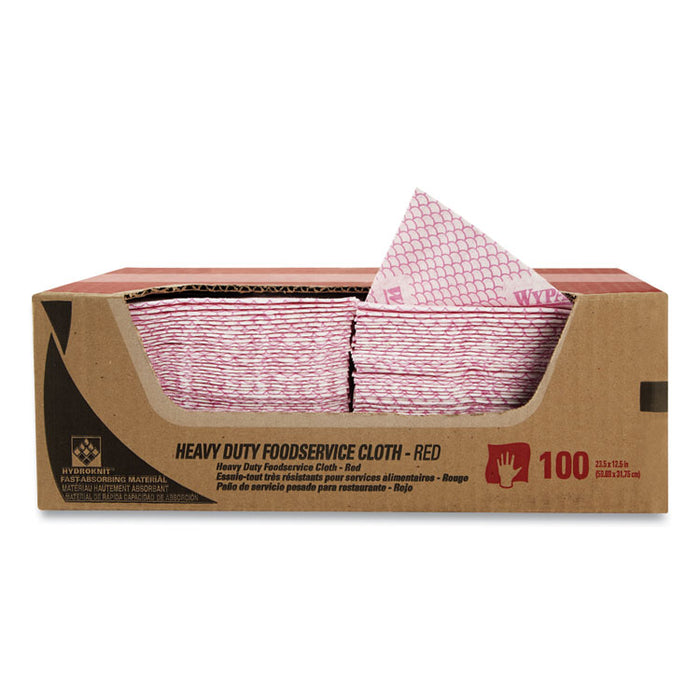Heavy-Duty Foodservice Cloths, 12.5 x 23.5, Red, 100/Carton