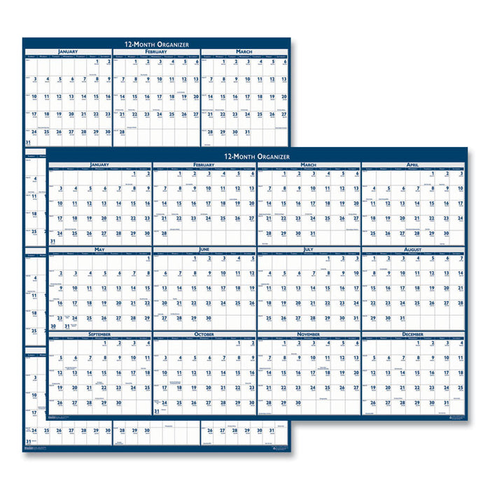 Recycled Poster Style Reversible/Erasable Yearly Wall Calendar, 24 x 37, 2020