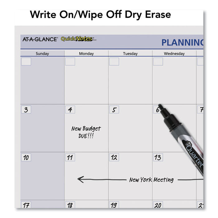 QuickNotes Mini Erasable Wall Planner, 16 x 12, White/Blue/Yellow Sheets, 12-Month (Jan to Dec): 2023