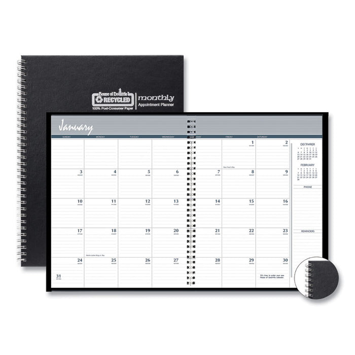 One-Year Monthly Hard Cover Planner, 11 x 8 1/2, Black, 2020