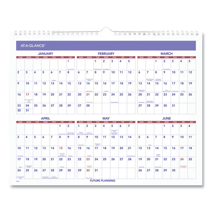 Monthly Wall Calendar, 15 x 12, Red/Blue, 2020