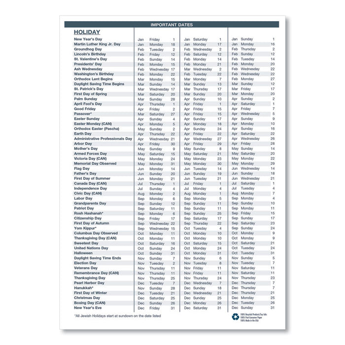 Recycled Ruled 14-Month Planner with Stitched Leatherette Cover, 10 x 7, Black Cover, 14-Month (Dec to Jan): 2022 to 2024