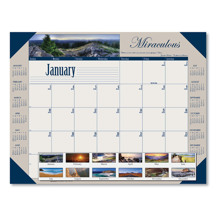 Earthscapes Recycled Monthly Desk Pad Calendar, Motivational Photos, 22 x 17, Blue Binding/Corners, 12-Month (Jan-Dec): 2023