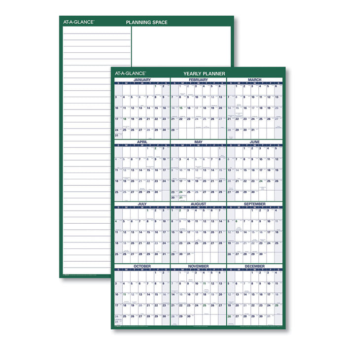 Vertical Erasable Wall Planner, 32 x 48, White/Green Sheets, 12-Month (Jan to Dec): 2023
