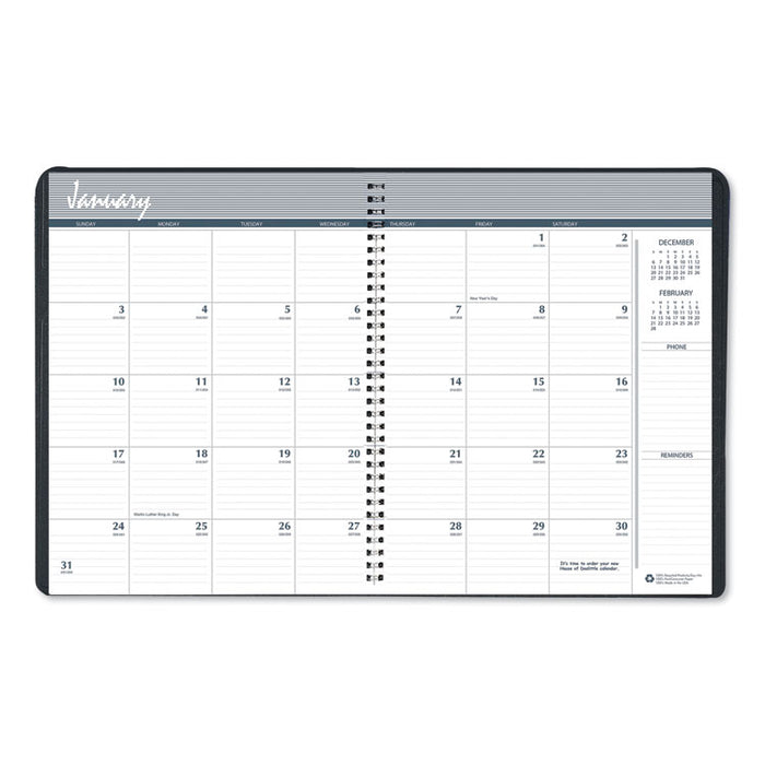 One-Year Monthly Hard Cover Planner, 11 x 8 1/2, Black, 2020